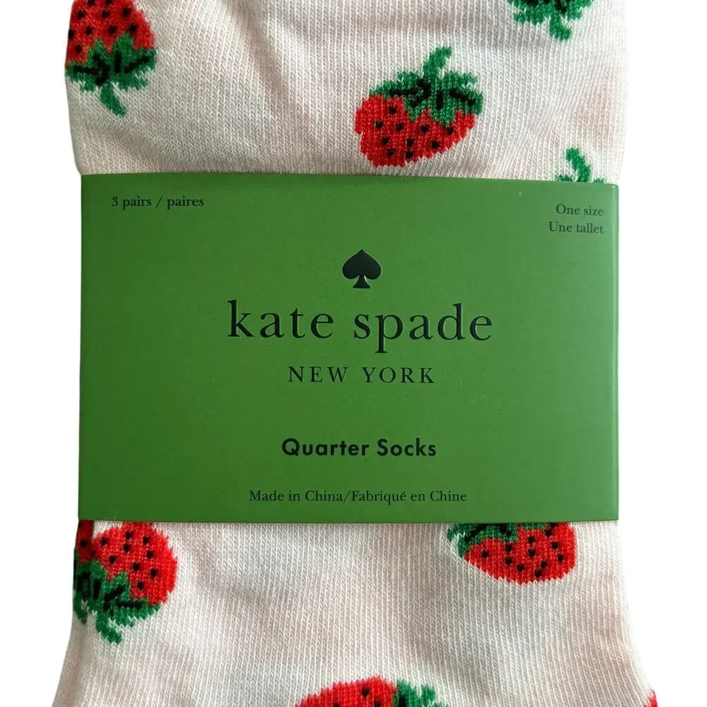 Kate Spade Strawberry Print Quarter Socks 3 Pack NEW - One Size